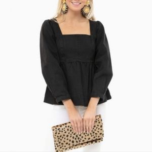 DO + BE Denim Black Peplum Style Top Size Large